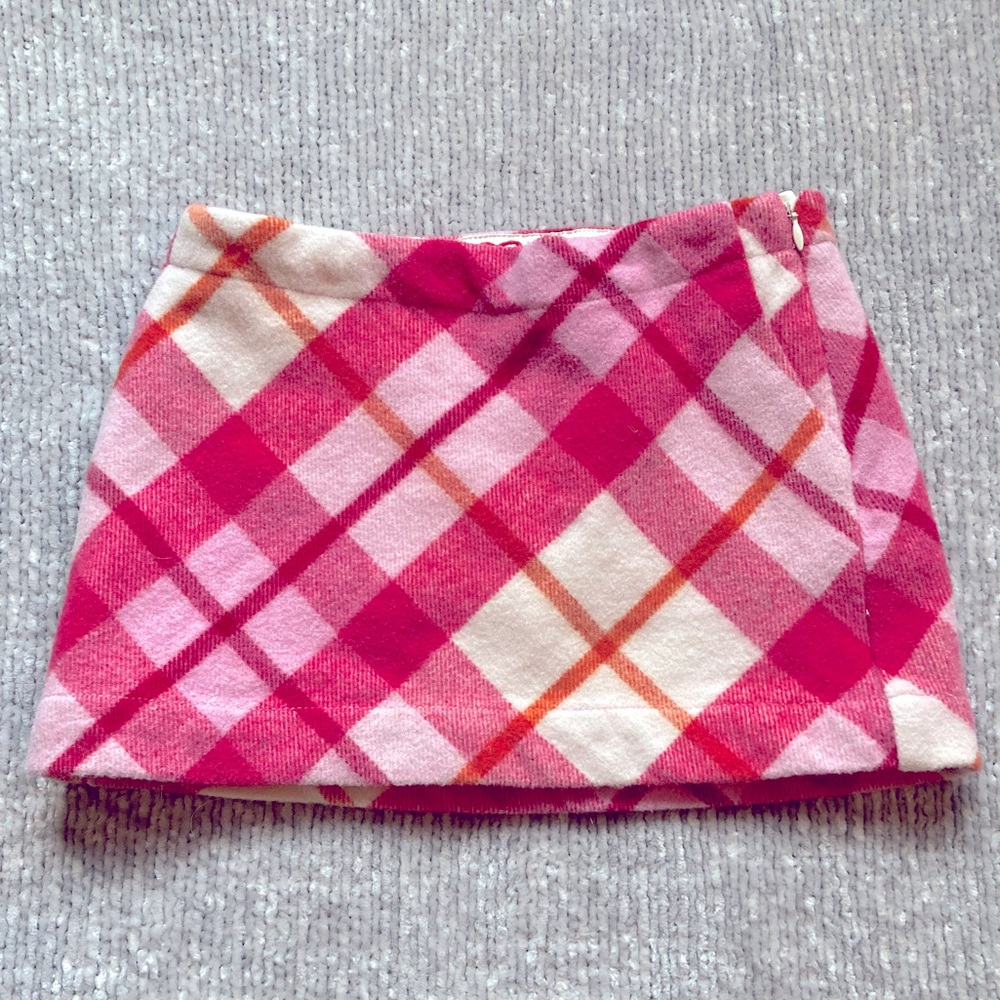GAP Girls Pink Plaid Wool Blend Skirt Size 7 Lined Adjustable Waist